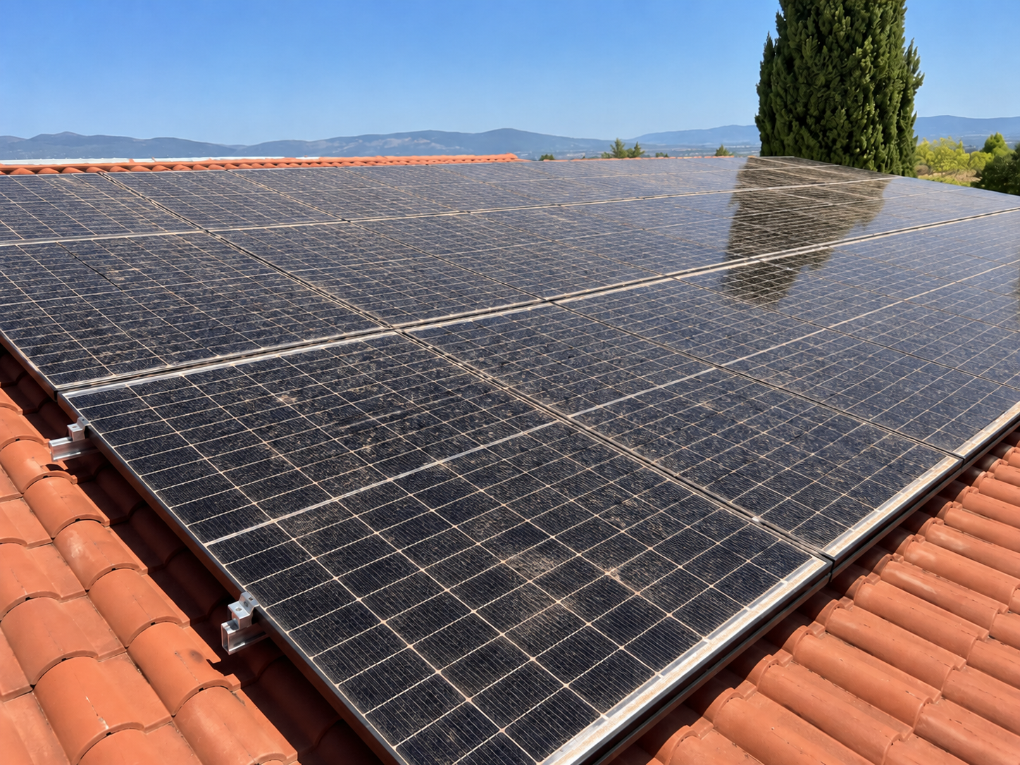 Avant nettoyage panneaux solaires